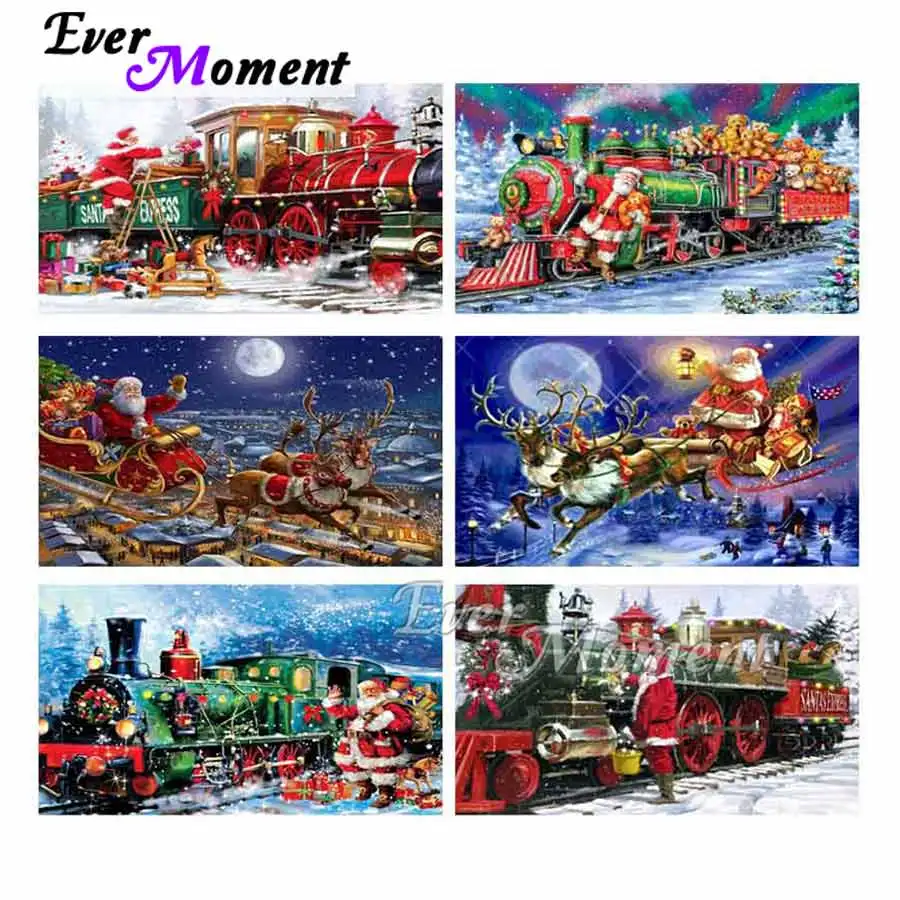 

Ever Moment Diamond Painting Christmas Gift Santa Claus Express Snow DIY Round Full Square Drills Mosaic Embroidery ASF2096