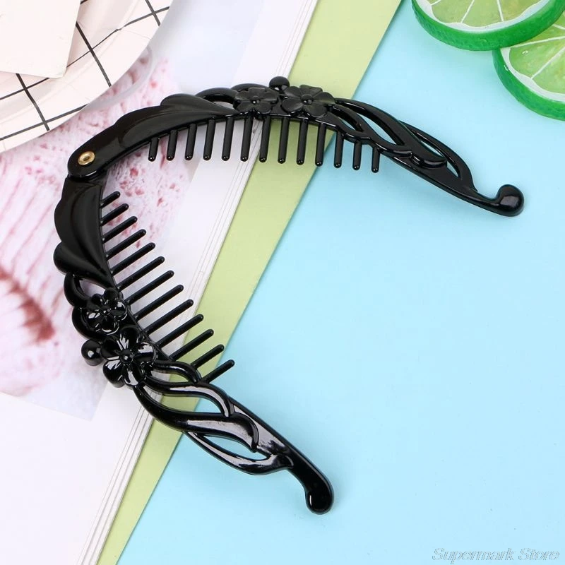 Simple Black Banana Clip Fish Flower Pattern Ponytail Holder DIY Hair Clip