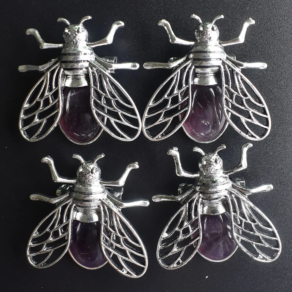 Wholesale 8 pcs/lot  2020 New high quality Natural Amethysts  Bee Necklace Pendant for jewelry making free shipping