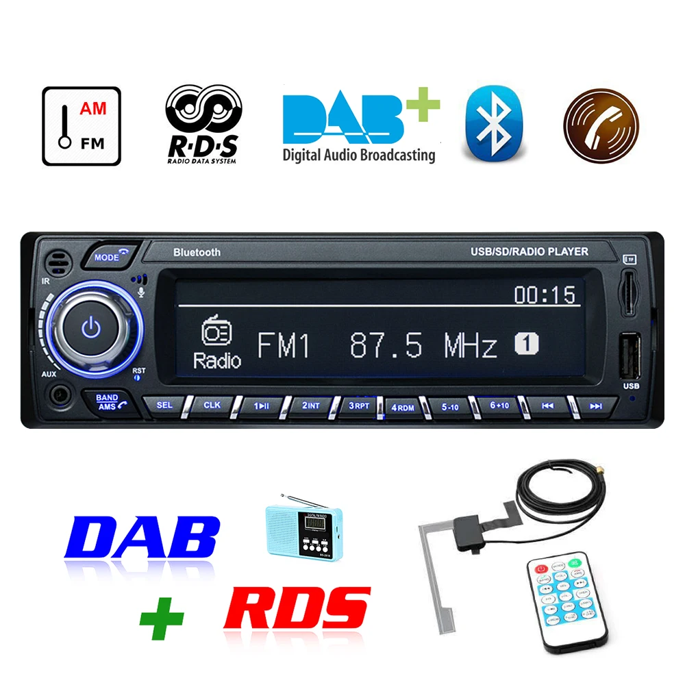 

DAB+ Car Autoradio 1Din RDS Handsfree MP3/SD/MMC AUX F/AM12V USB LCD Screen Digital Audio Indash Stereo Player Bluetooth TF Card