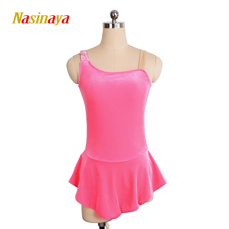 Figure Skating Costume Dress Ice Skating Skirt for Girl Women Kids Sleeveless Customized Competition Pink Velvet Solid Colors