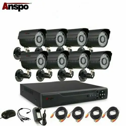 

Anspo Home Security Cameras System Video Surveillance Kit CCTV 8CH 720P 8PCS Outdoor AHD Security Camera System