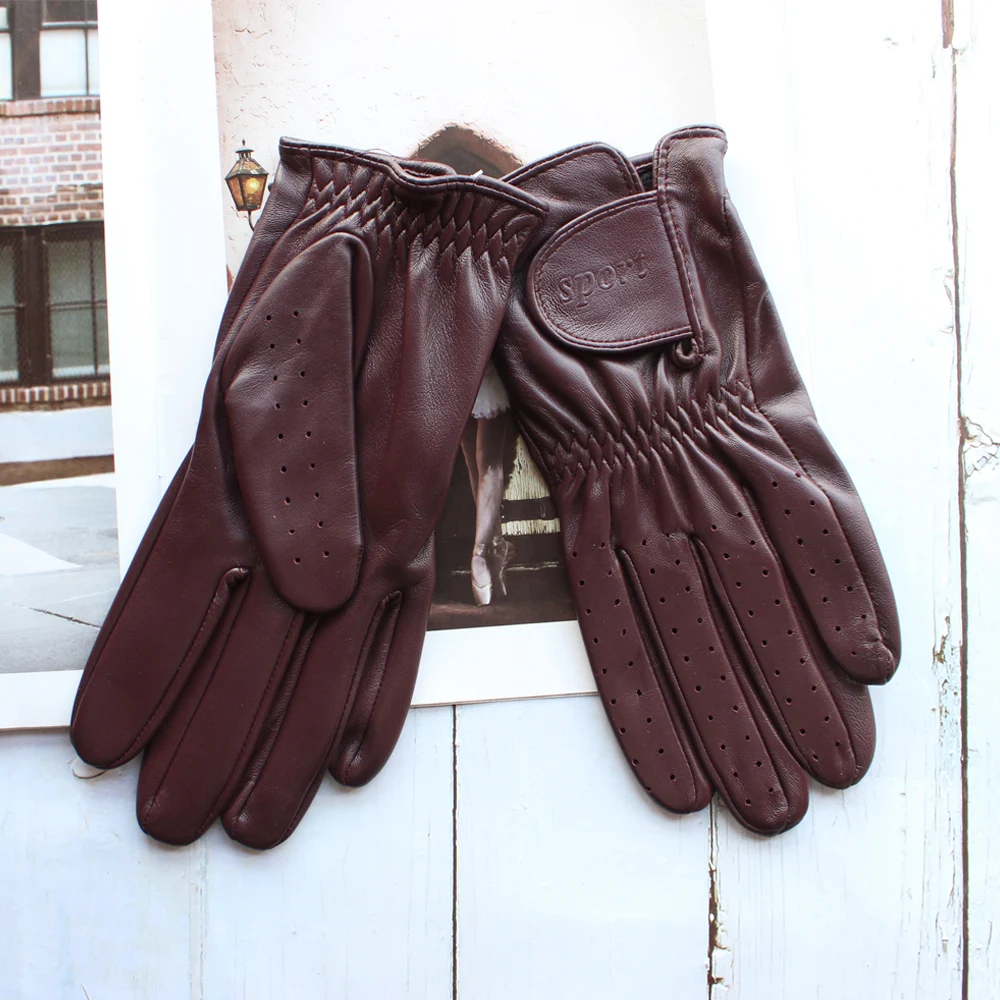 Spring new men\'s and women\'s sheepskin gloves touch screen single thin leather gloves sports golf driver driving gloves