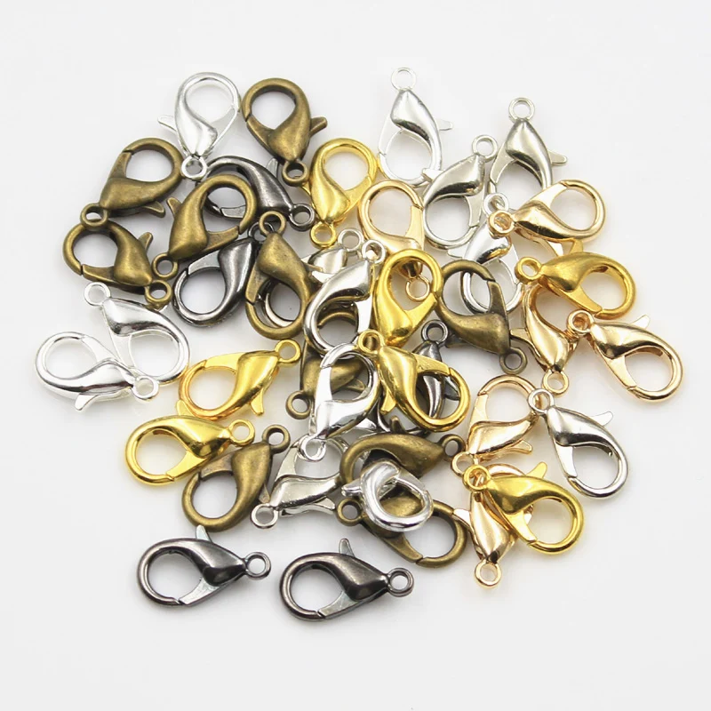 50pcs 16mm 14mm 12mm 10mm Bronze Silver Color KC Gold Color Plated Fashion Alloy Lobster Clasp Hooks DIY for Necklace Bracelet