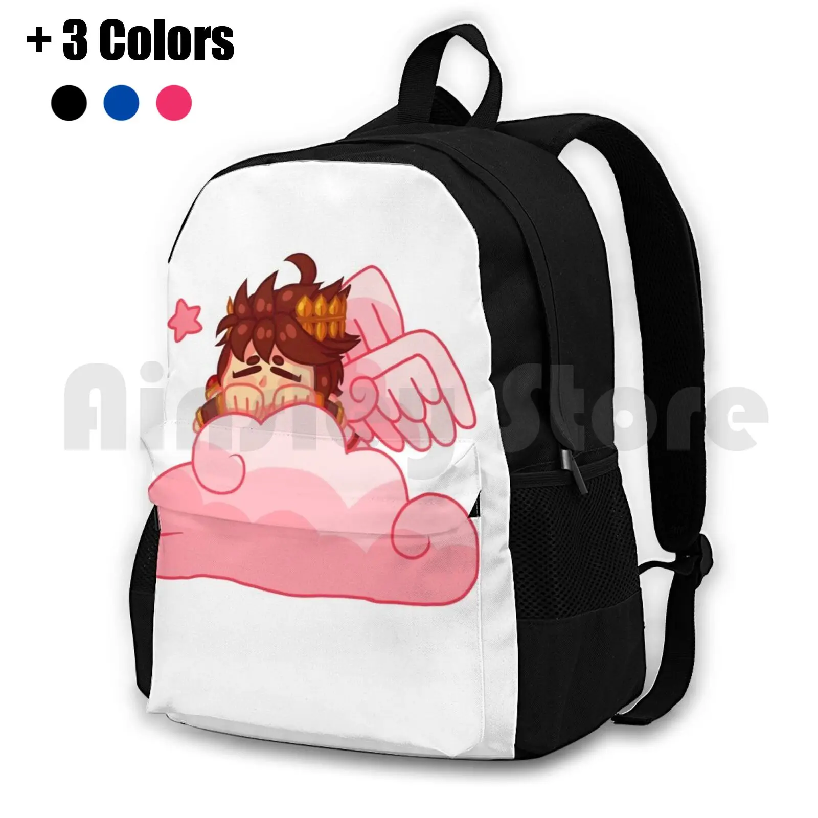 Sleepy Pit Outdoor Hiking Backpack Waterproof Camping Travel Cute Pink Pit Kid Icarus Angel Pretty Cloud Clouds Cartoon Video