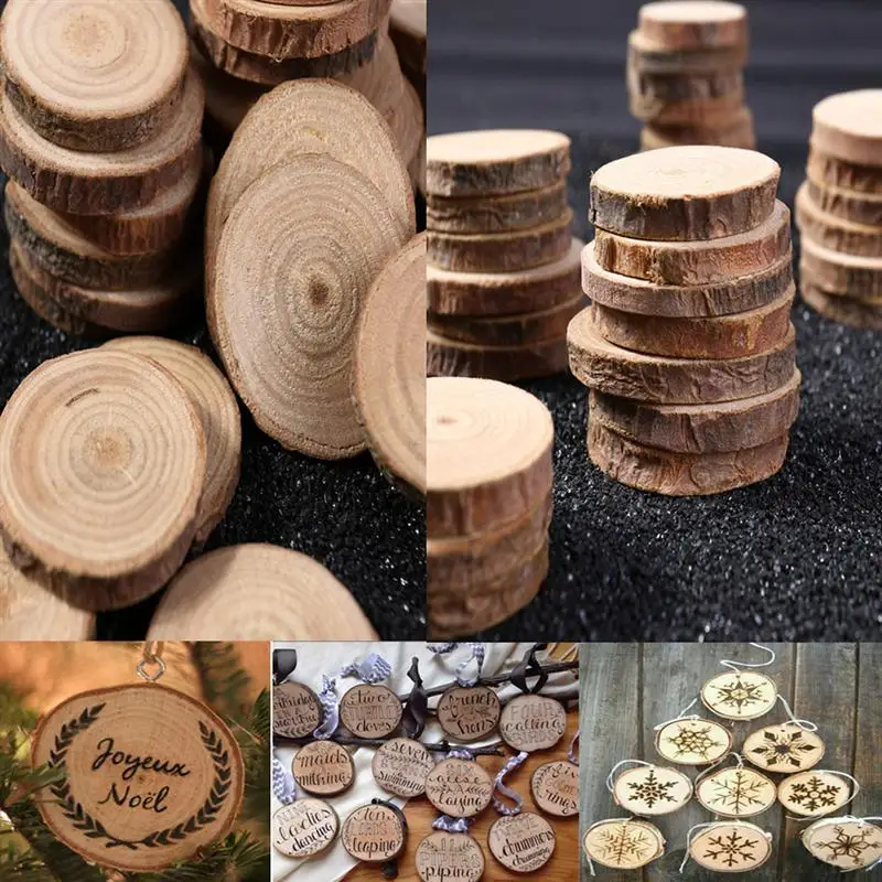 100Pcs Pine Wood Slices Double-sided Natural Round Wood Chips DIY Handmade Home Decoration Photograghy Props(Below 3cm Diameter)