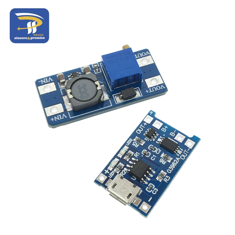 Micro USB 5V 1A 18650 TP4056 Lithium Battery Charger Module Charging Board With Protection + MT3608 2A DC-DC Step Up Converter