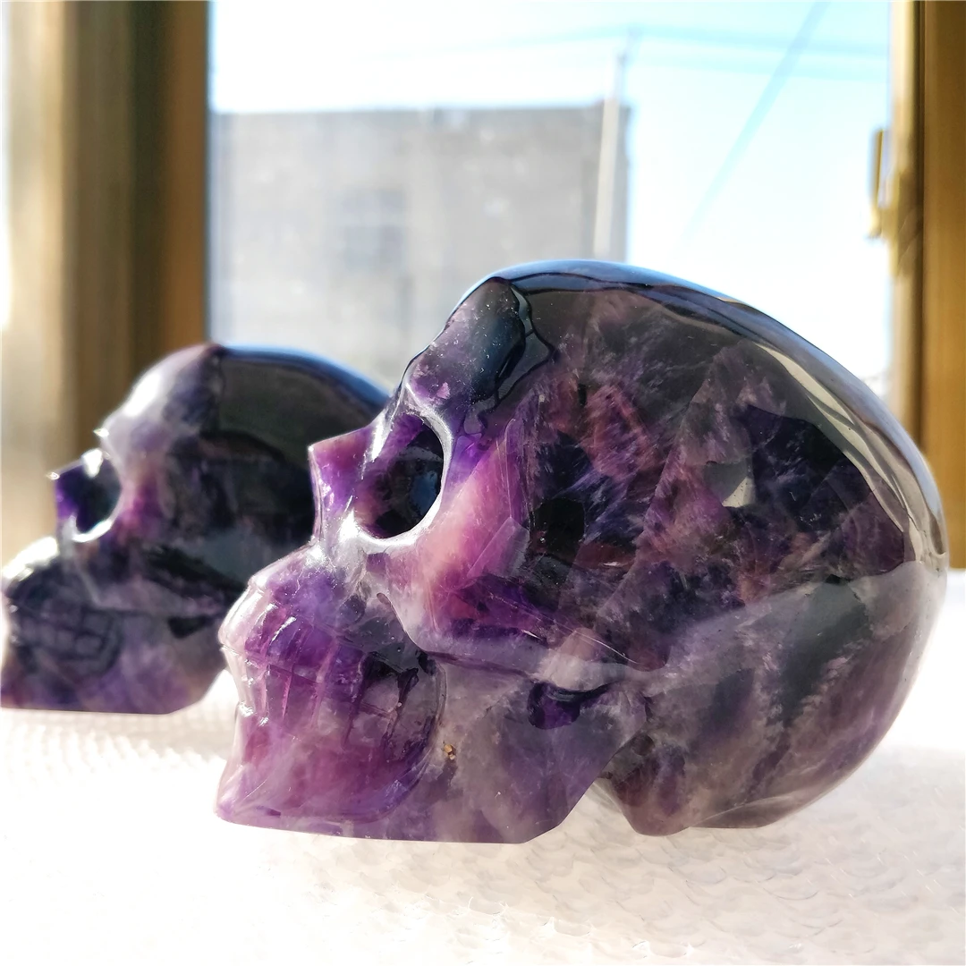 Amatista de sueño brasileña Natural de alta calidad, Calavera tallada a mano, piedra curativa, artesanías folclóricas