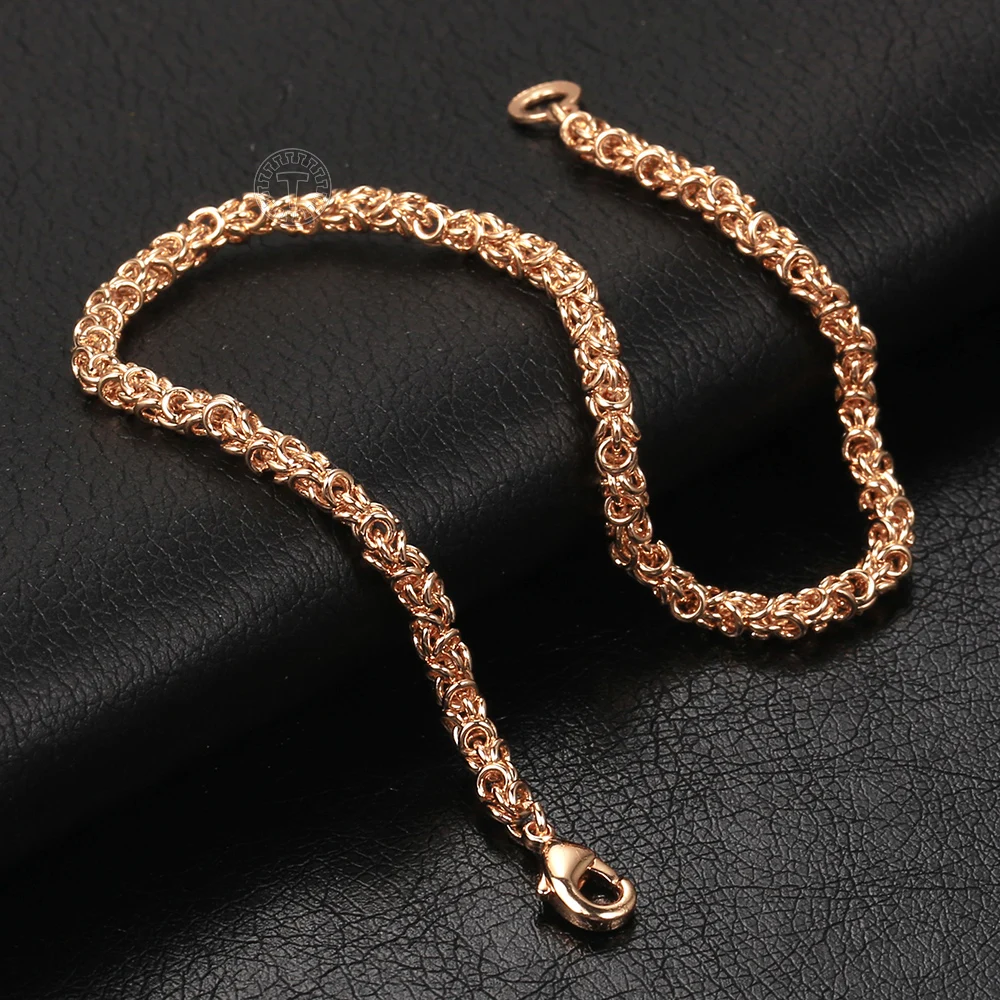 3mm/5mm Popcorn Bracelets on Hand For Women Men 585 Rose Gold Color Link Chain Couple Bracelet Fashion Jewelry Gift 20cm CB64