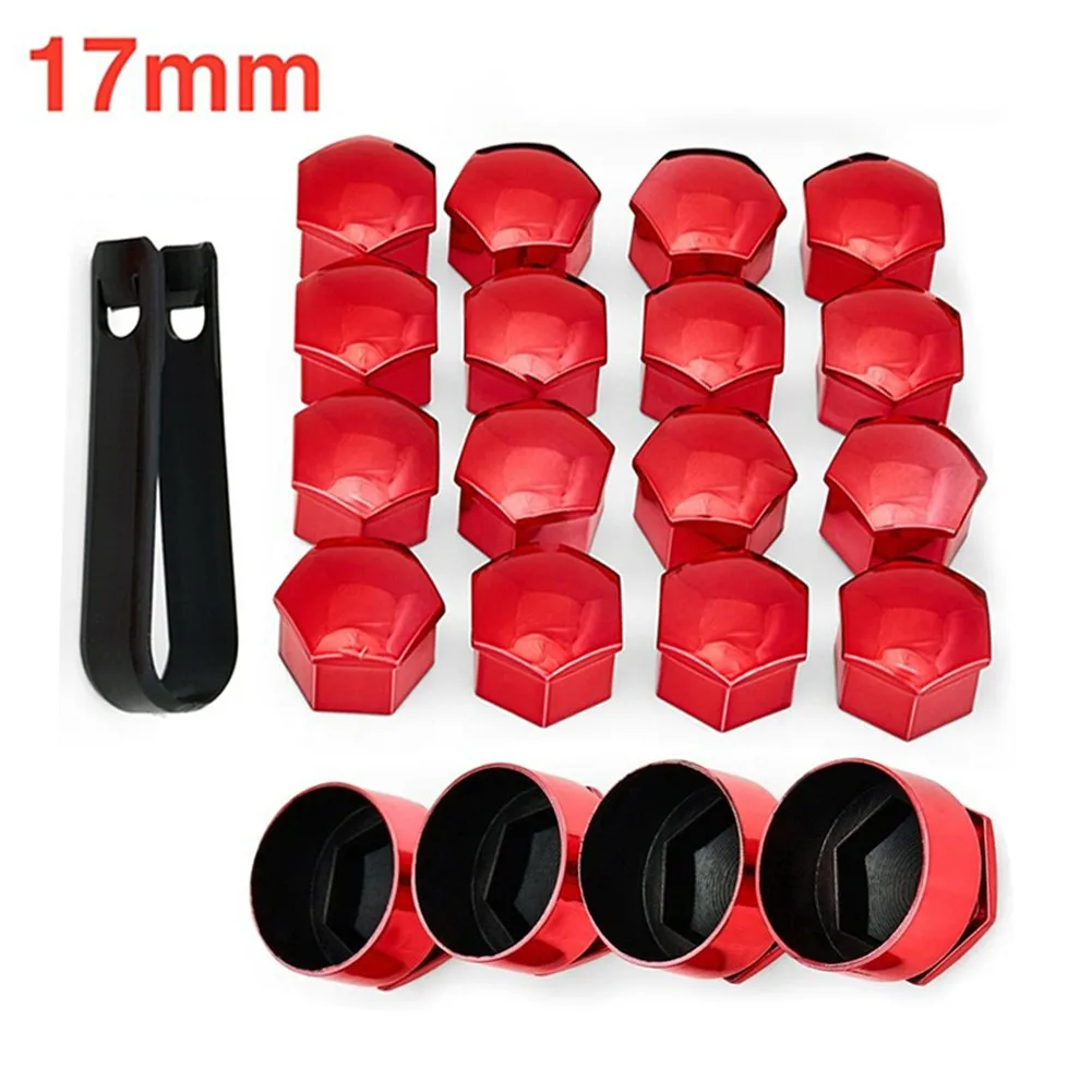 20pcs Car 17mm Wheel Cap Gloss Red Nut Cap + 4x Locking Wheel Nut Covers + Removal Tool Auto Exterior Accessories For BMW