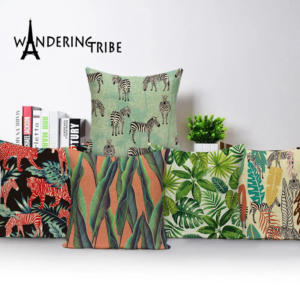 

Tiger Home Cushion Cover, Tropical Plant Throw Pillow Case, Farmhouse Custom Linen Cushions Covers, Kissens