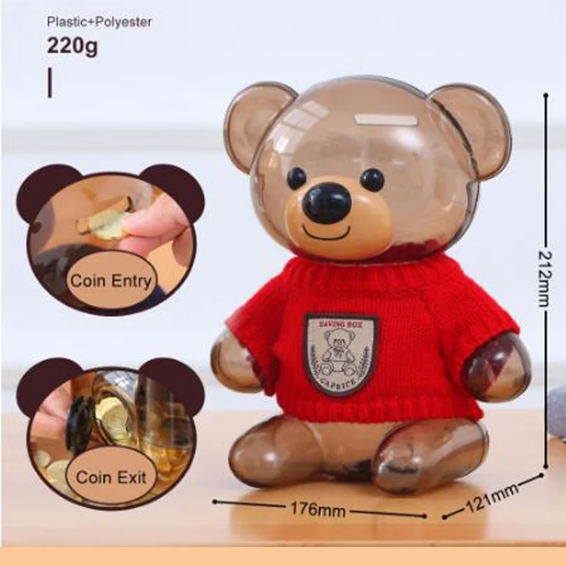 Plastic Money Safe Box Cartoon Sweater Bear Electronic Piggy Bank Transparent Child Kid Coins Collector Lovely Christma Present