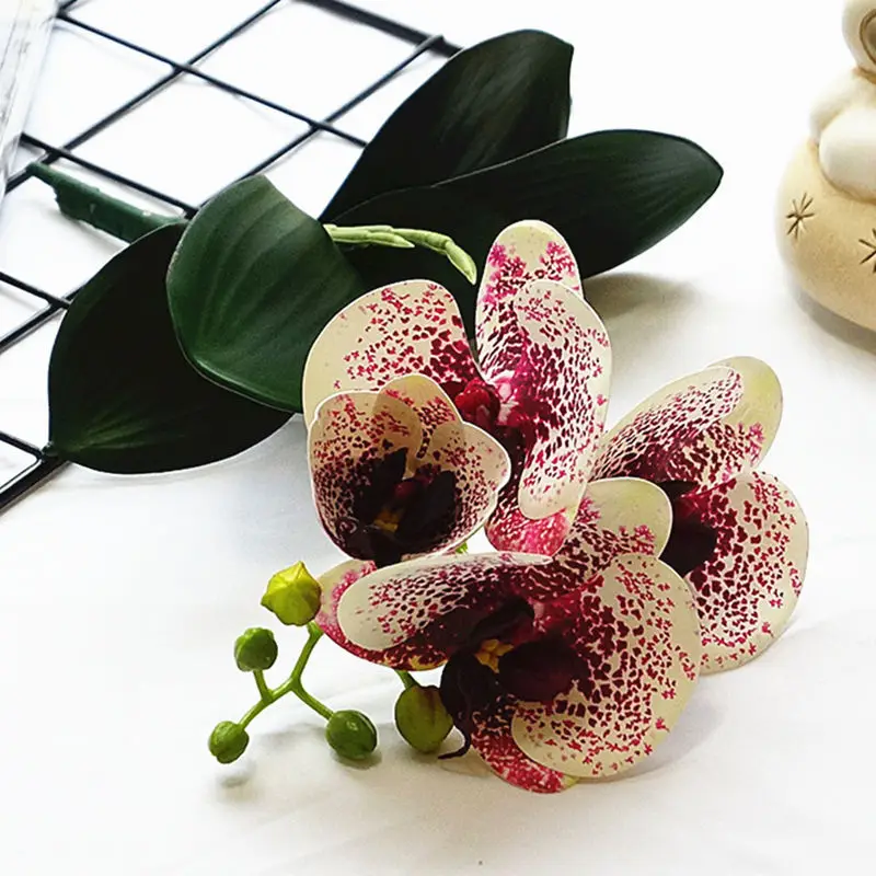 4Heads/branch Orchid mini branch with stem leaves Artificial Flowers Butterfly Orchid for Home Wedding Decoration flores