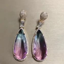 Bilincolor Fashion Cubic Zirconia Purple Drop Earring for Women Jewelry Wedding Party Gift