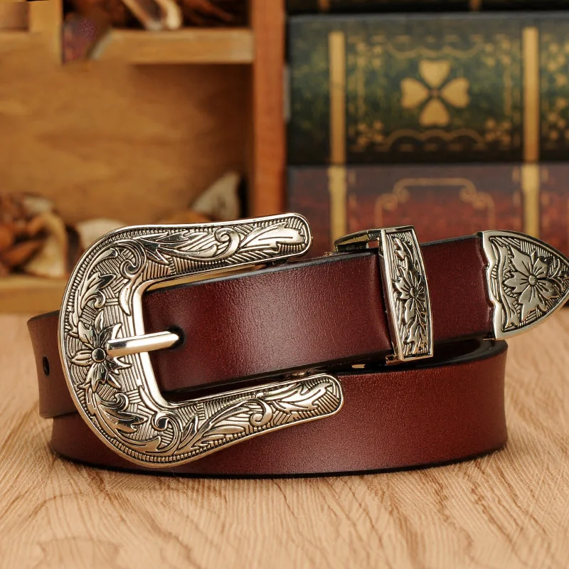 TOTRUST Belt For Women Dress Woman Vintage Luxury Strap Female Belts Second Layer Cow Skin Top Quality  Retro Punk Belt For Jean