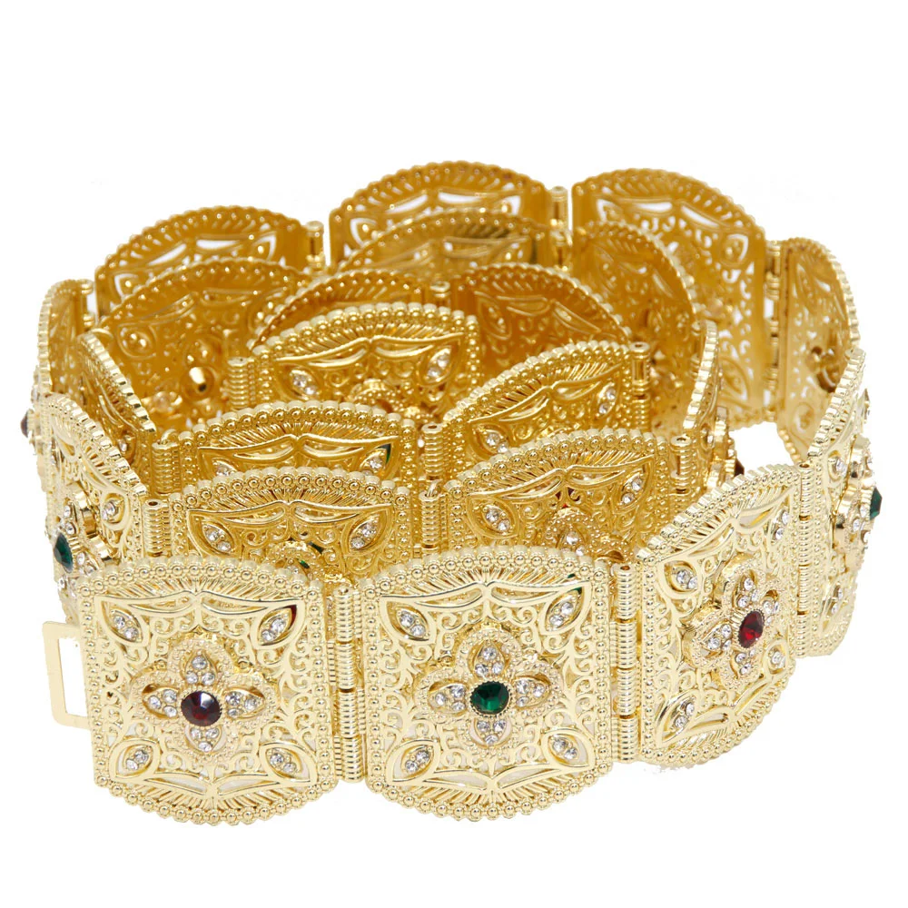 

Sunspicems Algerian Morocco Belt for Women Ethnic Wedding Jewelry Arab Robe Caftan Belt Crystal Waist Chains Adjustable Length