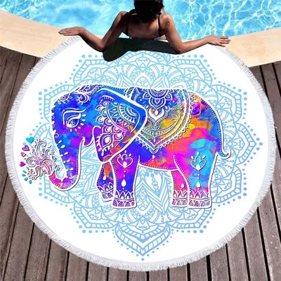 Elephant Animal Print Round Beach Towel 150cm Bath Towel for Adults Fabric Quick Shower Towels Tapestry  Yoga Mat Toalla Blanket