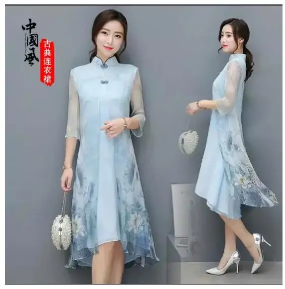 New Chinese style Cheongsam dress Leisure Vietnam womens dress