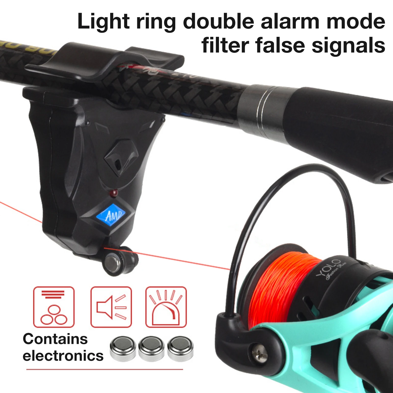 Electronic Fishing Bite Sound Alarm Fishing Rod Clipped Alert Bell  sound and light dual alarm Fishing Tackle Tools Accessories