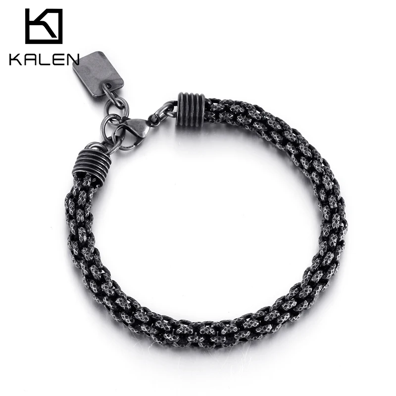 Kalen-pulsera de acero inoxidable para hombre, brazalete Vintage de 7mm, color negro oxidado, joyería Punk