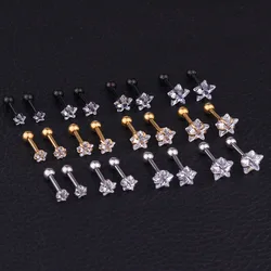 316 Stainless Steel Screw-back Star Zircons Stud Earrings 3mm to 8mm Classical Style Golden IP Plating No Easy Fade Allergy Free