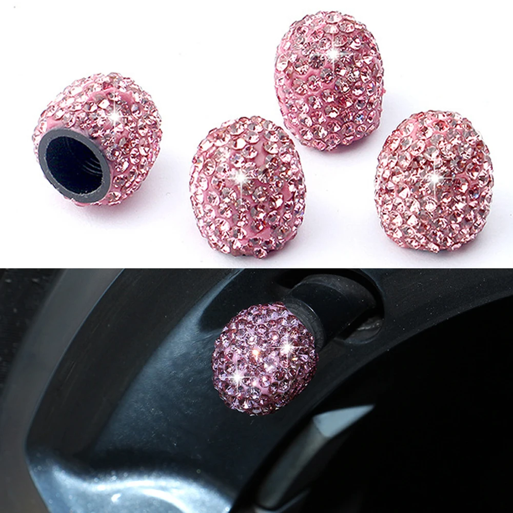 

Universal Car Tire Valve Cap Handmade Crystal Rhinestone Creative Charming Diamond Valve Cre Cap 4 Pieces