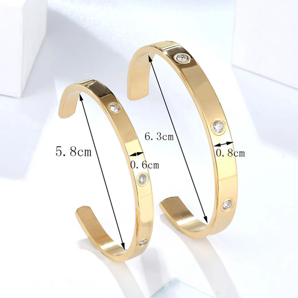 Fashion Classic Crystal Cuff Bracelet for Women/Men Gold Color Stainless Steel Bracelets & Bangles Couple Love Jewelry Best Gift