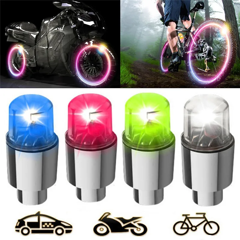 2pcs Bike Car Motorcycle Wheel Tire Tyre Valve Cap Flash LED Light Spoke Lamp