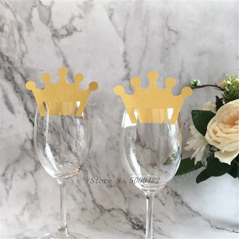 50pcs Crown Wine Name Cards Baby Shower Place Escort Wine Glass Cup Paper Card Birthday Party Home Customizable Card Decorations