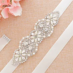 NZUK-Ceinture de Patients en Strass Argentés Simples Faite à la Main, avec Perles, en Clip, pour Robes de Mariée