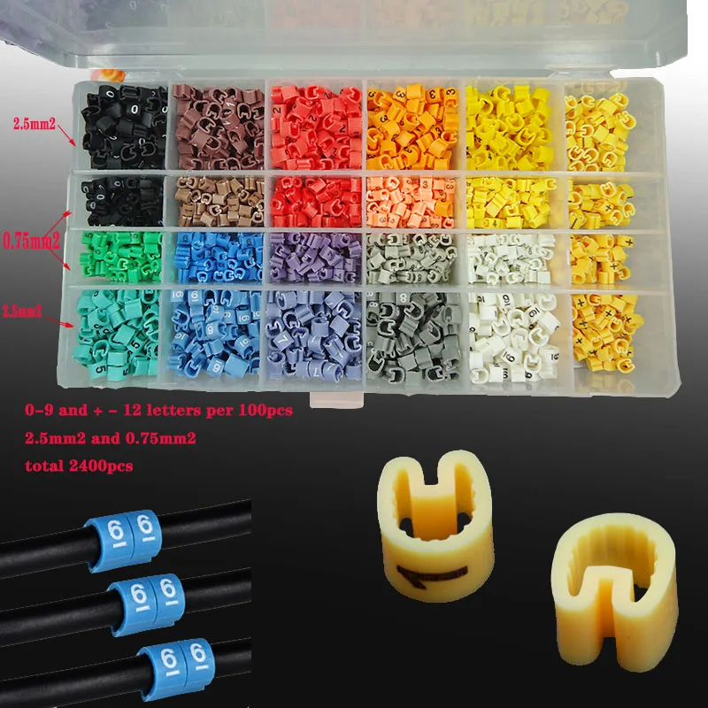 2400PCS 0.75mm2 0.5mm2 EC-0 cable marker 0-9 different number colorful mixed   Wire Marker cable sleeves total cutting