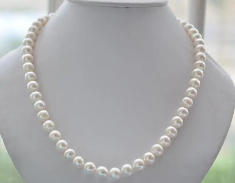 Charming 10mm ROUND white Freshwater cultured PEARL NECKLACE 18inch 36