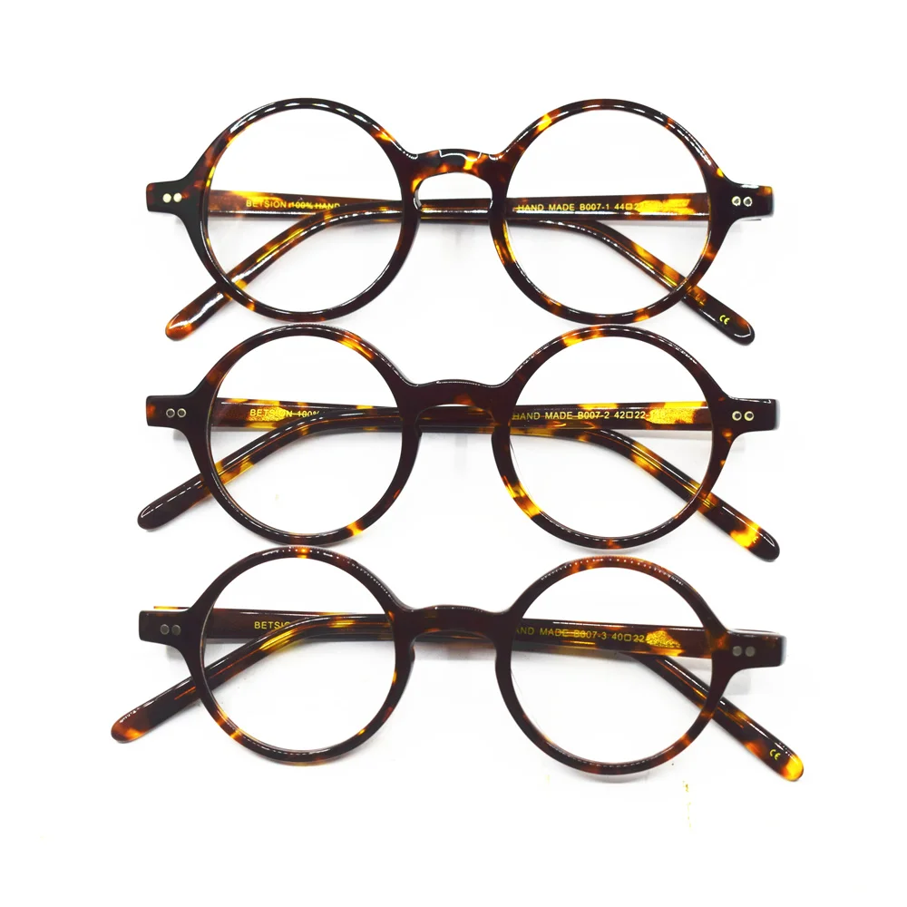 Vintage Small Round Tortoise Full Rim Acetate Eyeglass Frames Unisex Hand Made