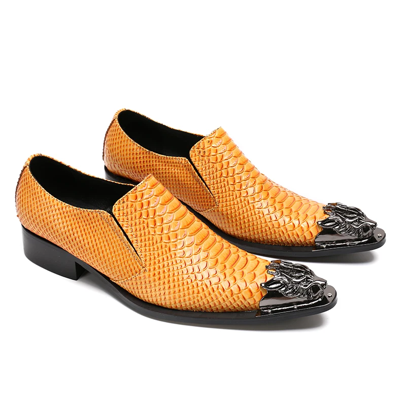 Christia Bella British Yellow Genuine Leather Men Shoes Fashion Male Wedding Dress Shoes Slip on Business Office Shoes Plus Size