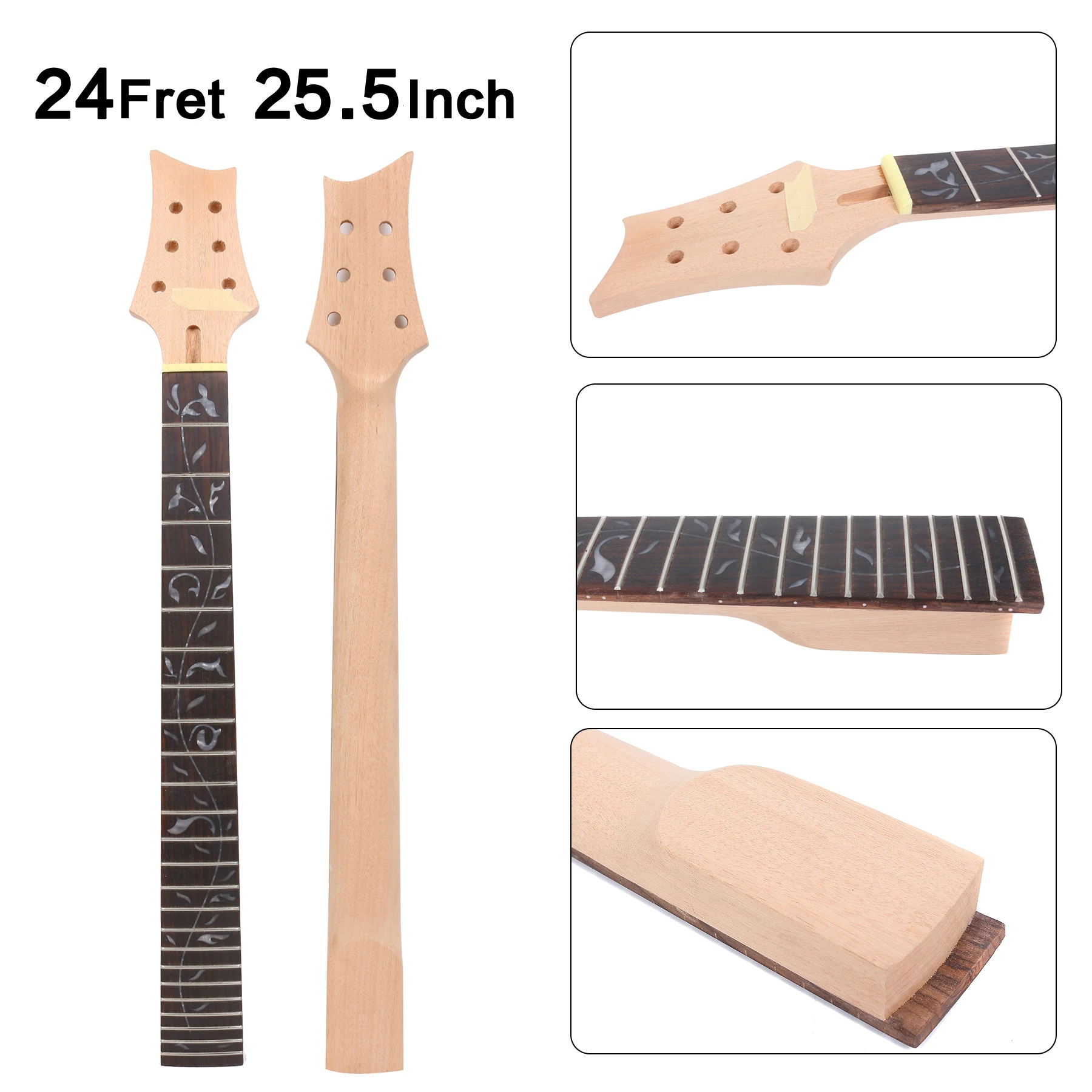 Fit Diy Electric guitar Neck 24 fret 25.5\'\' Mahogany+Rosewood Fretboard Truss Rod Unfinished Guitar Project