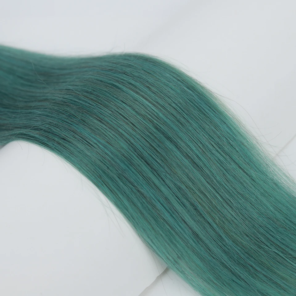 Remy Forte-extensiones de cabello humano brasileño, mechones de pelo liso, color verde esmeralda, venta al por mayor