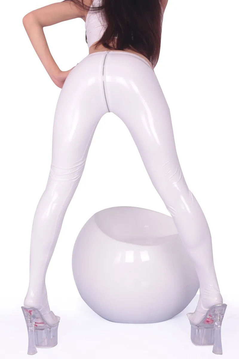 

Oil Shiny PVC Pantyhose Zipper Open U Crotch Pencil Pants PU Faux Leather Tights Gothic Capris Club Dance Wear Women's Trousers