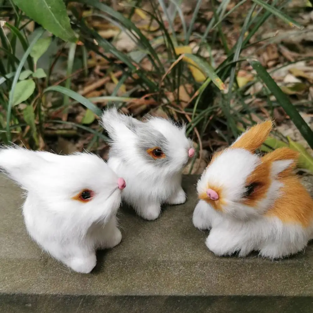 1pcs/7.5*4*6cm,Artificial Furry Mini Rabbit,Simulation Bunny for Wedding Birthday party Home Decoration accessories,kids gift