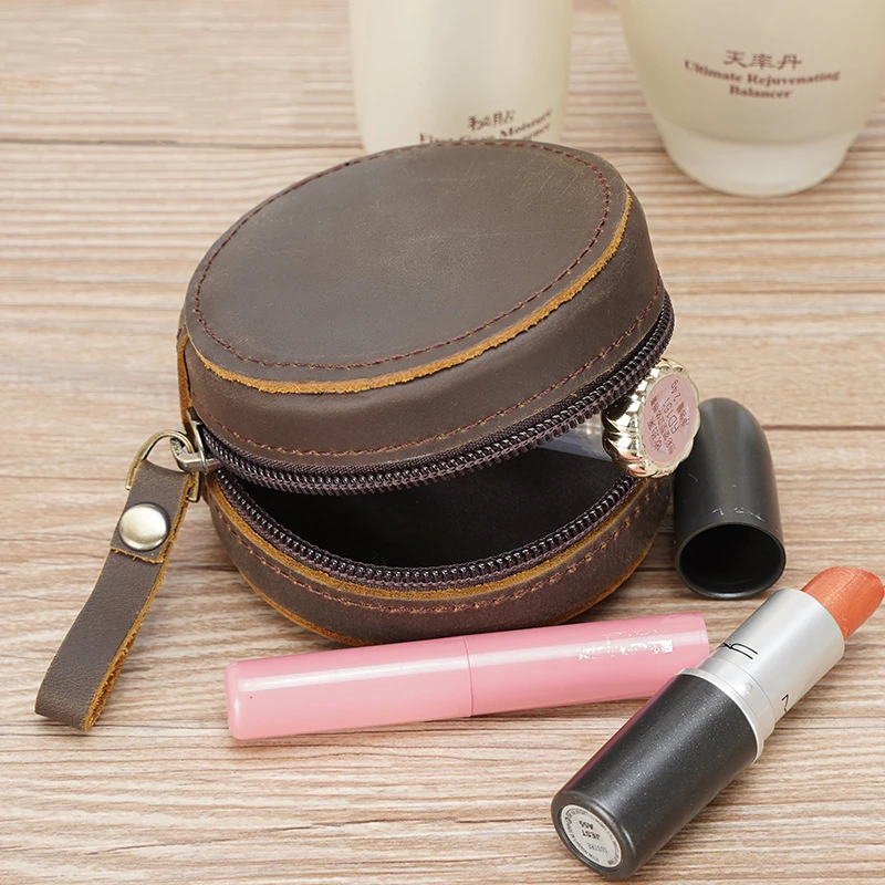 Vintage Coin Purse Genuine Leather Jewelry Storage Box Women\'s Lipstick Bag Retro Key Coin Bag