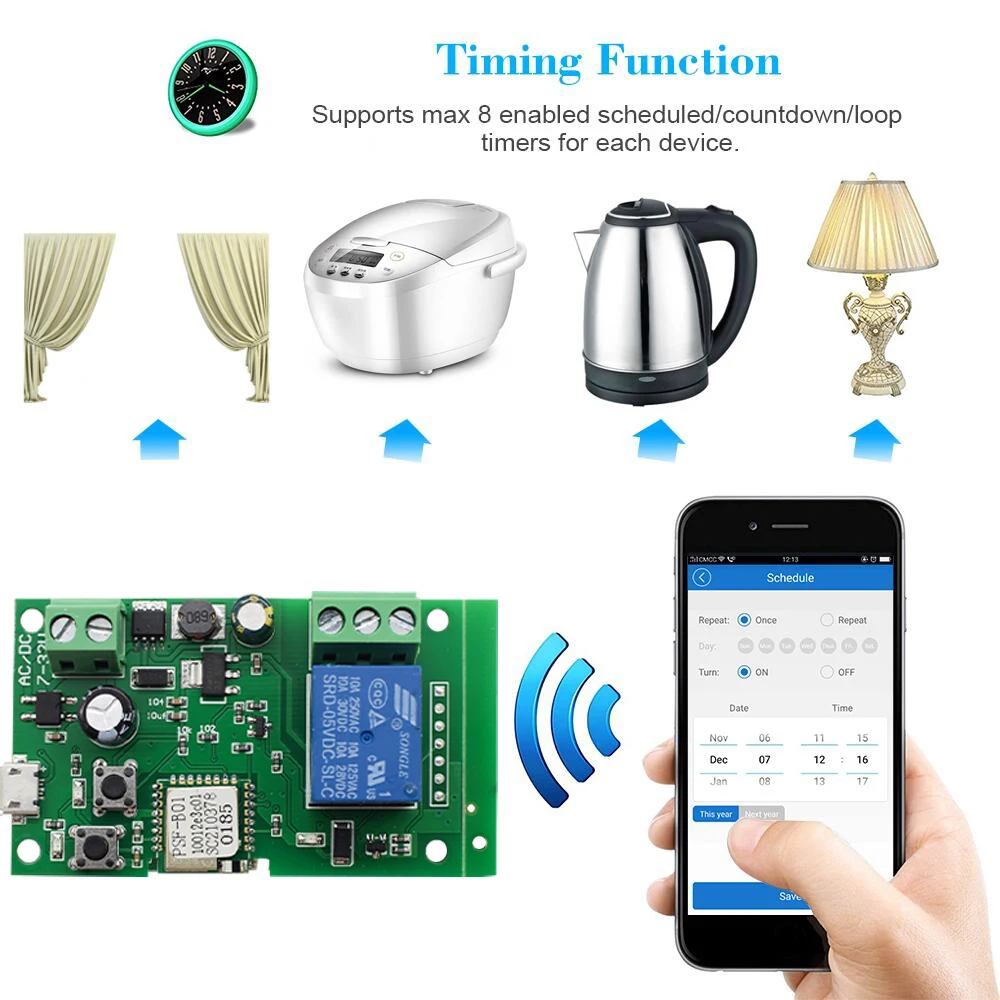 WiFi Smart Switch Module Timing Controller 12V 24V 220V Relay Receiver Voice Control EWelink APP Alexa Appliance Control Modules