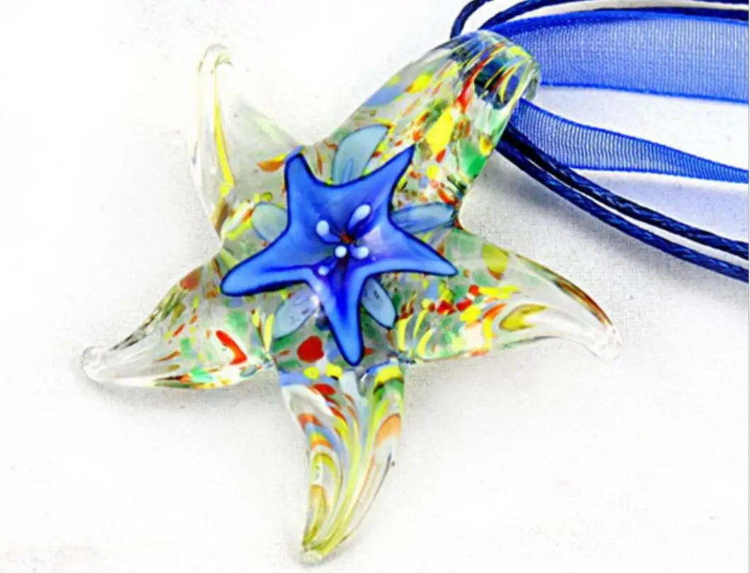 New Handmade Murano Lampwork Glass Flower Star Pendant 50*45MM Fit Necklace LL64