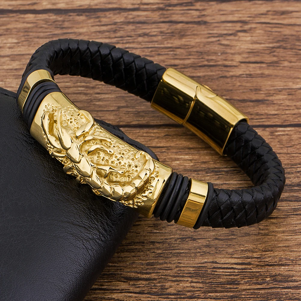 TYO موضة حبل مضفر الفولاذ المقاوم للصدأ الروبيان Anymal الرجال سوار جلد طبيعي اكسسوارات هدية لصديق دروبشيبينغ #2