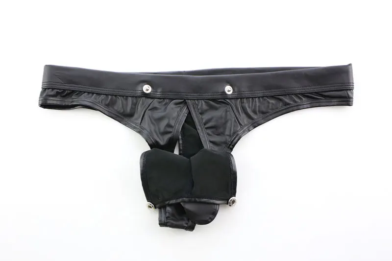 Sexy Men COCK Ring Open Crotch G-string U Convex Pouch G-string Low Rise Sexy Thongs PU Faux Leather T-Back G-string Plus Size F