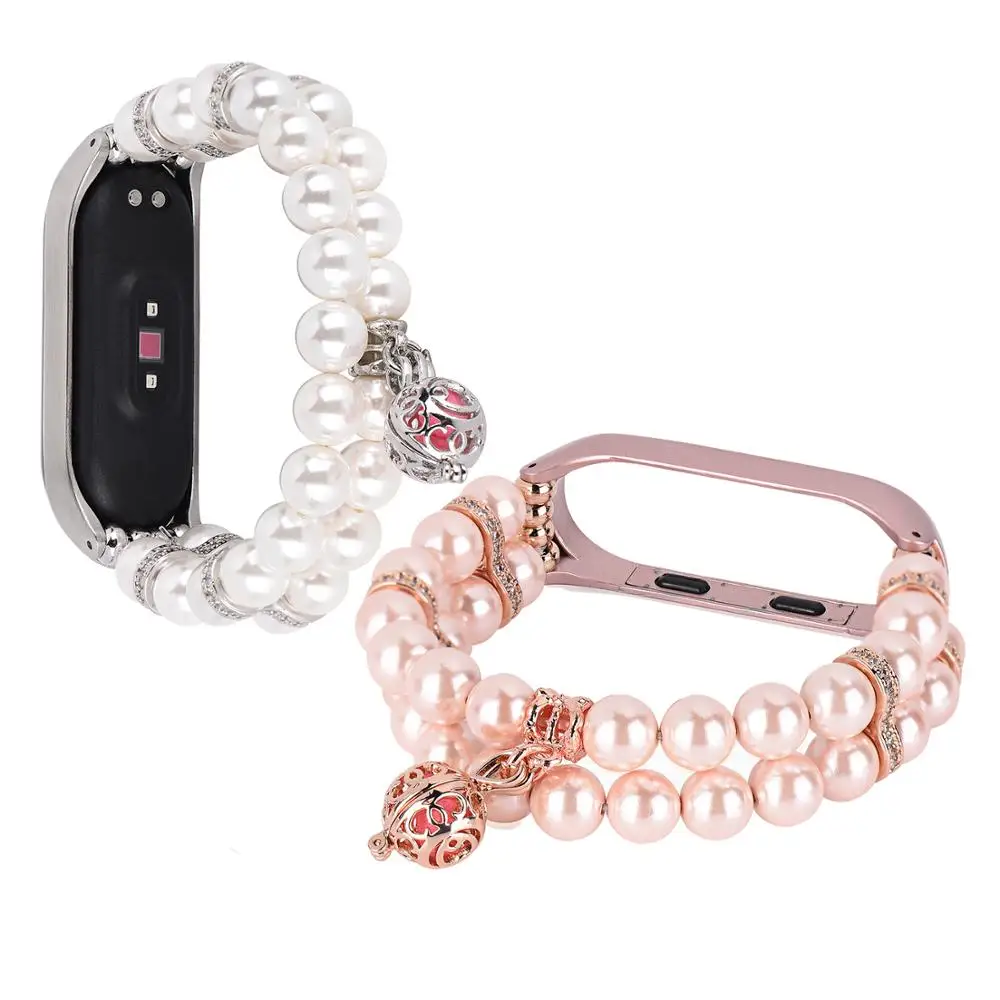 Luxury Bracelet for Xiaomi Mi Band 7 6 4 5 Beads Elastic Jewelry Watchband Strap for Xiaomi Band Mi7 Handmade Pearl for Woman