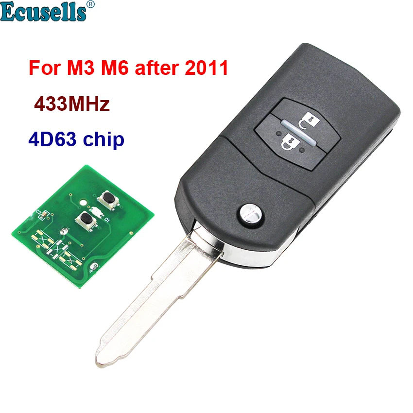 Ecusells 2 pulsanti 433 MHz con chip 4D63 Portachiavi remoto per auto per Mazda 3 6 M3 M6 Visteon 41521