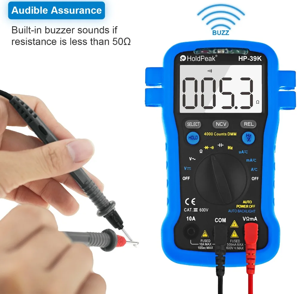 Multimeter HoldPeak HP-39K Auto Range Digital Avometer Universal Meter 4000 Counts With NCV, Diode Test