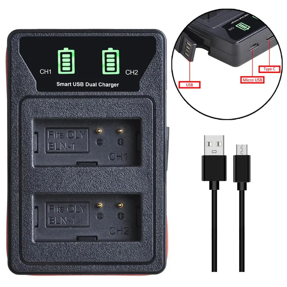 

BLN-1 PS BLN1 PS-BLN1LED Built-in USB Dual Battery Charger for Olympus OM-D E-M1 E-M5 Mark II PEN-F E-P5 EM1 EM5 PENF EP5