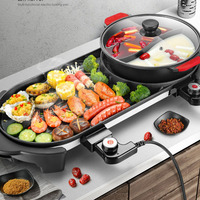 Larger 2 in 1 220V Electric Hot Pot Oven Smokeless Barbecue Machine Home BBQ Grills Indoor Roast Meat Dish Plate Multi Cooker