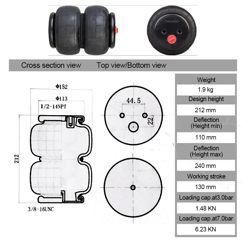 2E2500 Double convolute air spring airbag Air Ride Suspension Bag pneumatic bag shock absorber