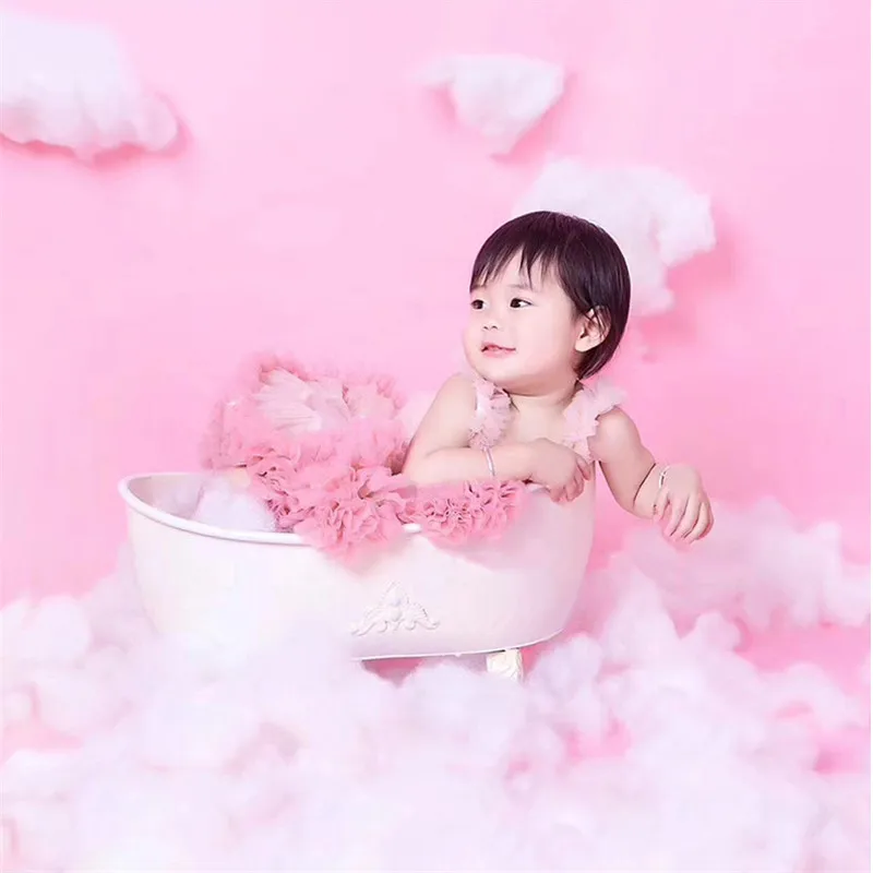 Baby Boy Props for Photography Iron Bathtub for Children with Bubble Cotton Photo Shoot for Kids Newborn Photography Props Bed